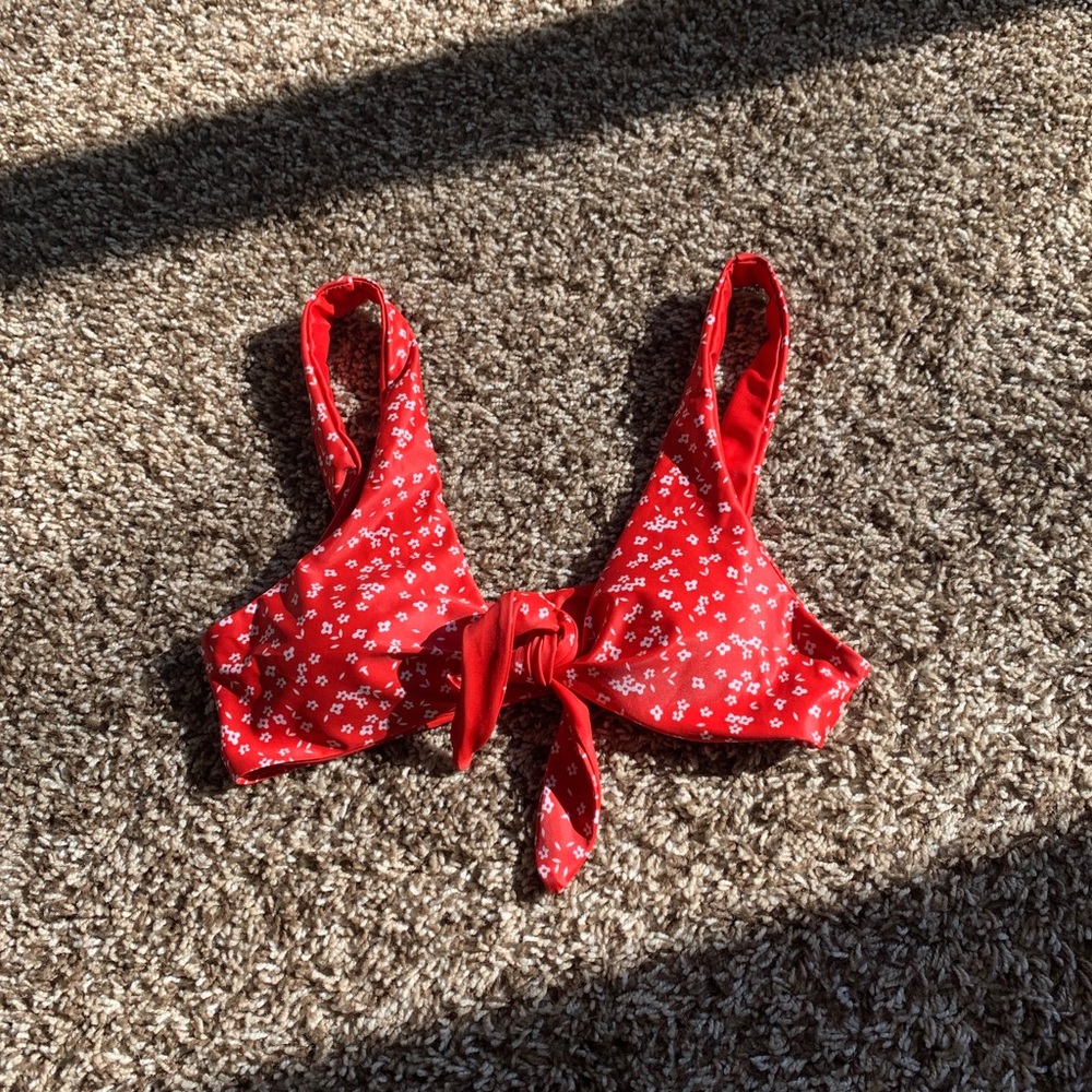 red floral tie front bikini top